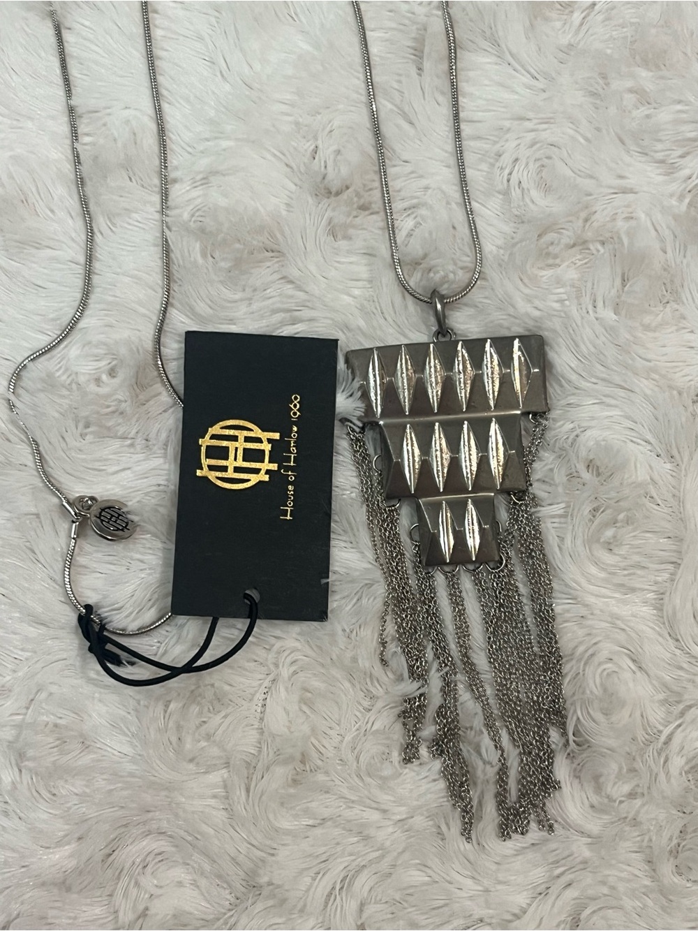 House of Harlow 1960 Silver-Tone Pyramid Fringe Pendant Necklace